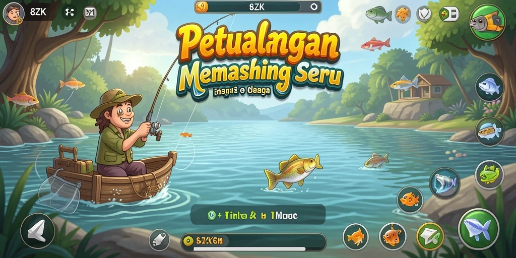 Tampilan gameplay 8ZK dengan suasana memancing yang realistis.