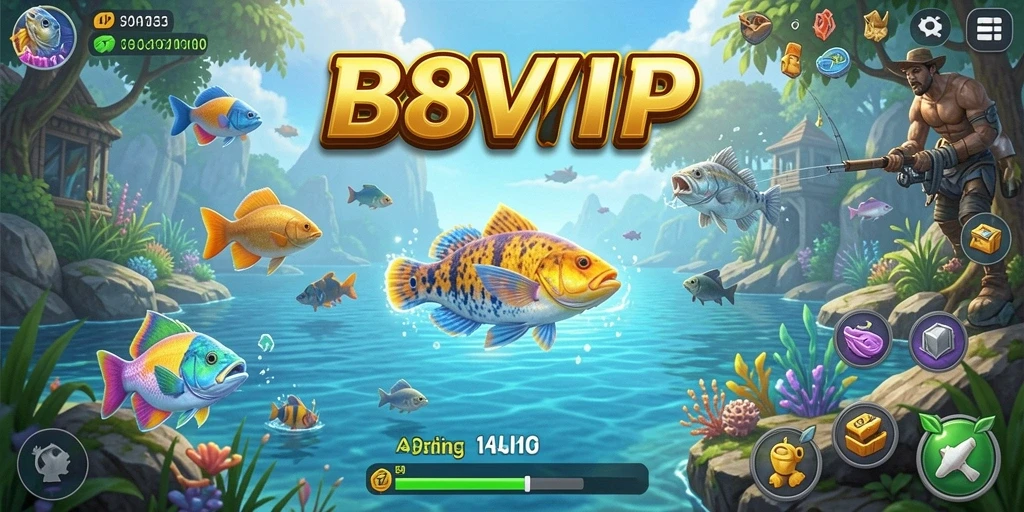 Menampilkan momen seru menangkap ikan dalam gameplay B8VIP.