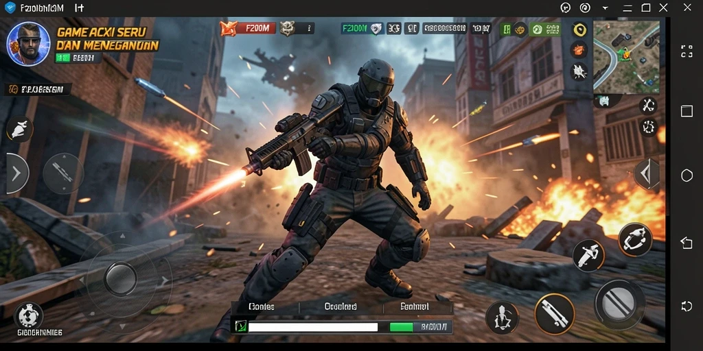 Screenshot F200M menampilkan aksi seru dengan grafis yang mengagumkan.