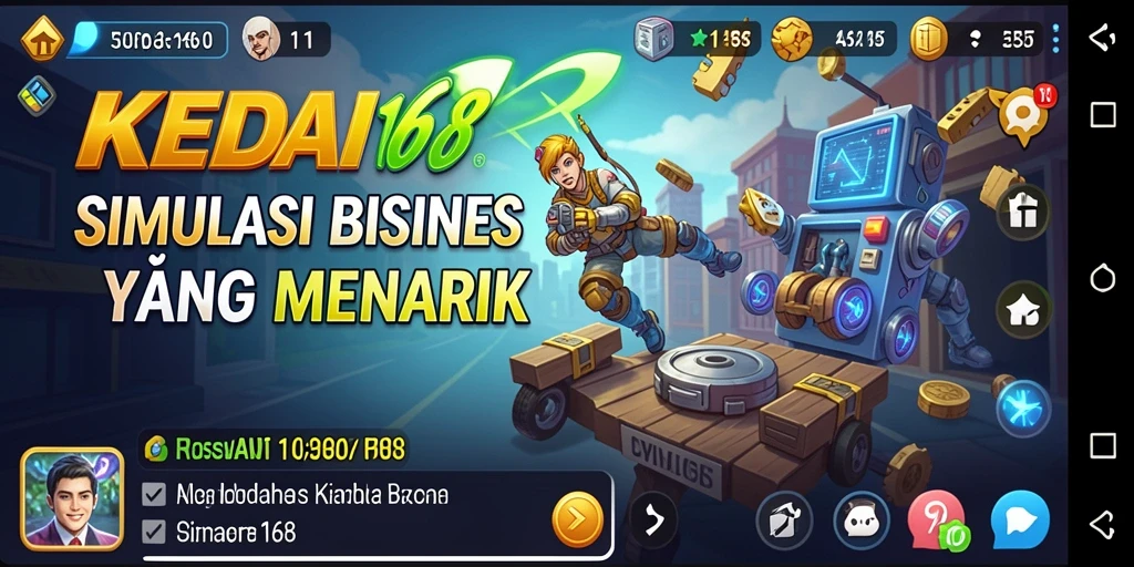 Screenshot gameplay KEDAI168 yang menunjukkan interaksi pemain dalam simulasi bisnis.