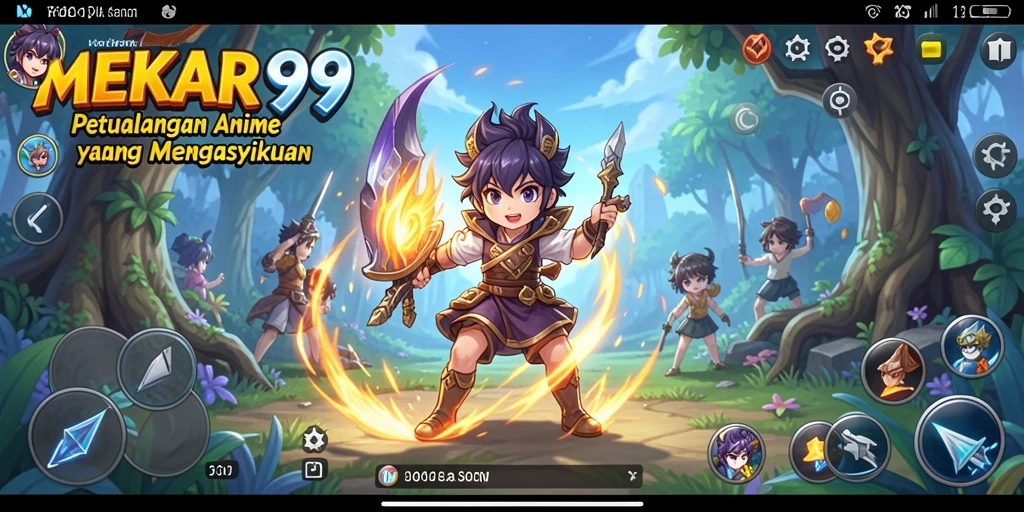 Tampilan gameplay menarik dalam MEKAR99 dengan aksi anime yang seru.