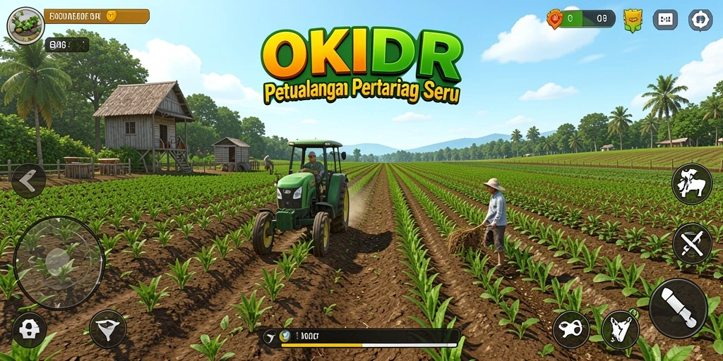 Screenshot gameplay OKIDR menunjukkan petualangan bertani yang mengasyikkan.